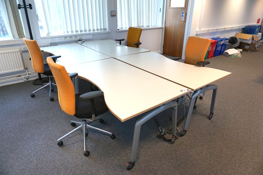 4x white 1600x900mm curved tables with 4x upholste...