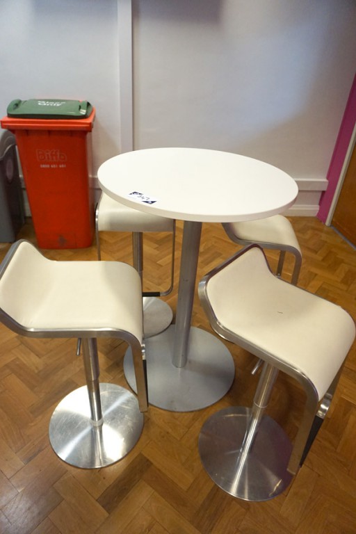 White round canteen table, 750mm dia with 4x white...