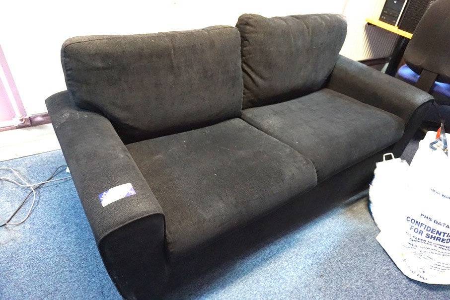 Black upholstered 2 seater sofa, 1850mm