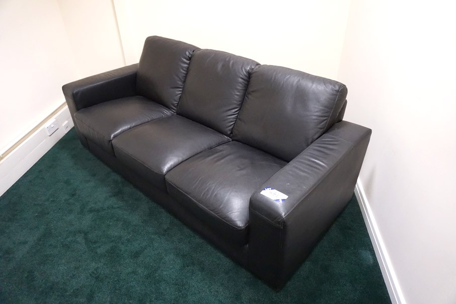 Black leather 3 seater sofa, 2000mm