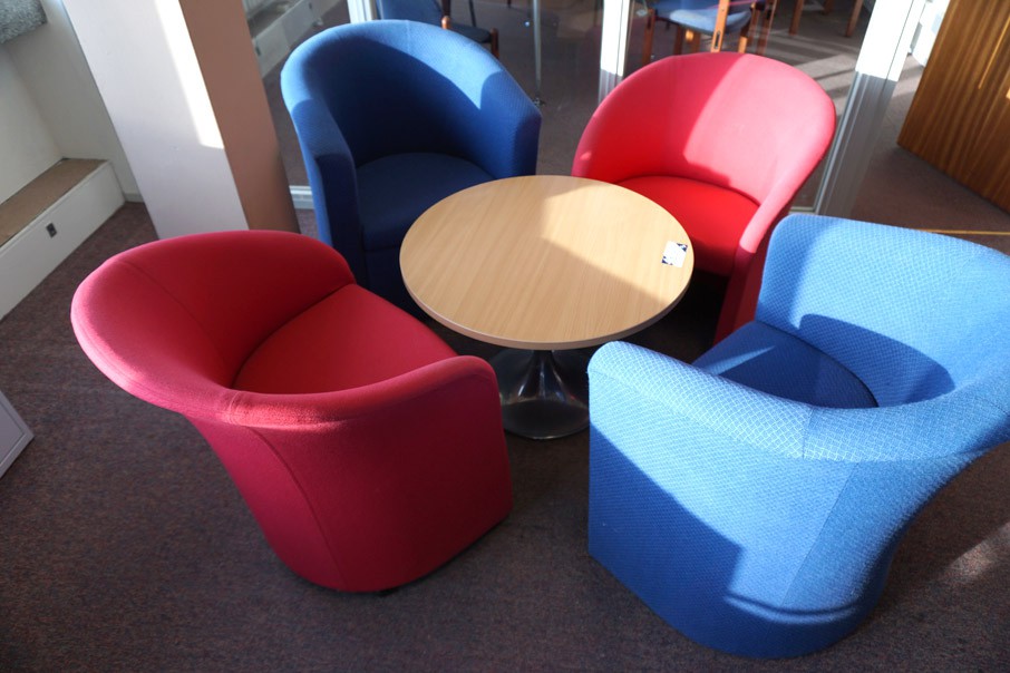 Beech effect round office table, 750mm with 2x pin...