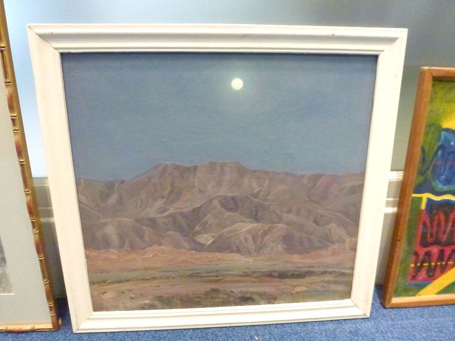 Acrylic on board, framed, Night Mountain, 67x63cm...