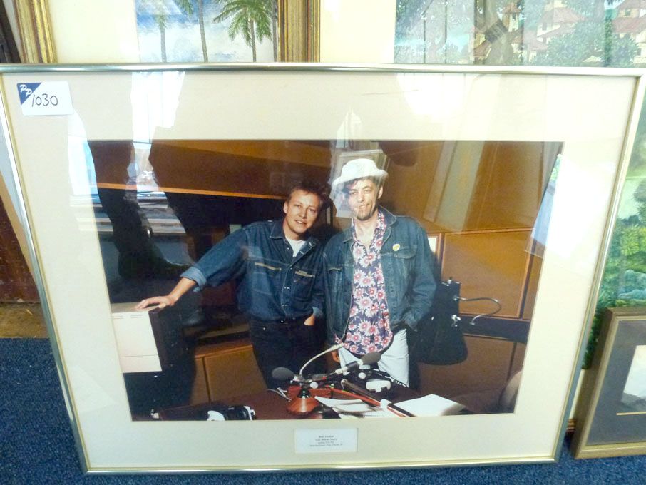 Colour photograph of Bob Geldof & Simon Mayo, fram...