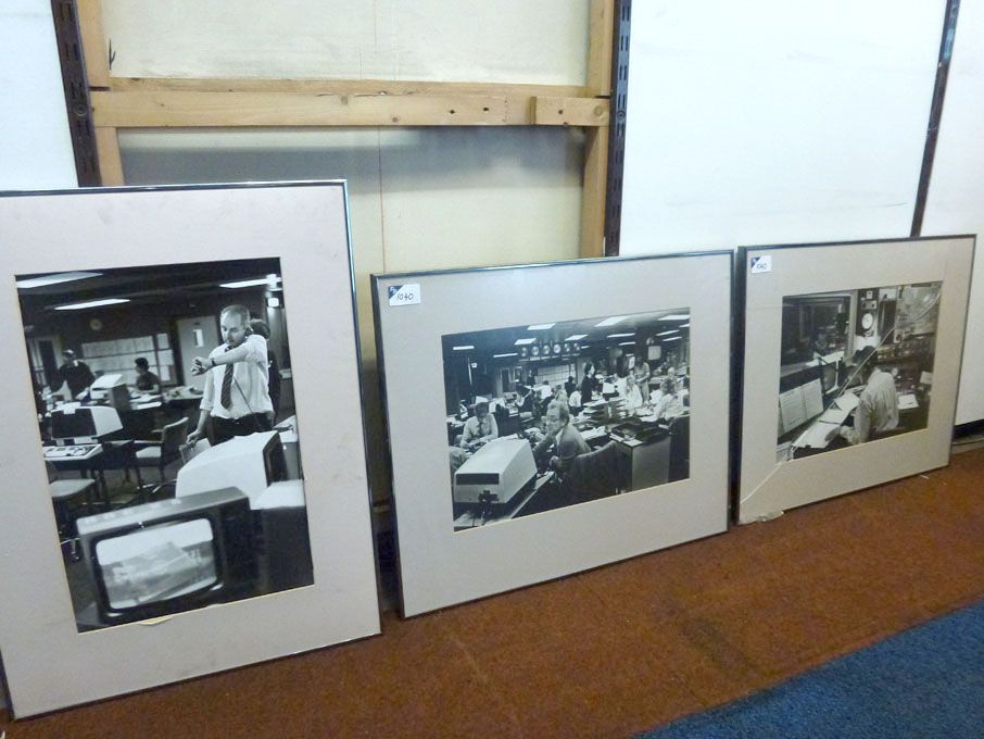 Set of 3 black & white photographs, BBC newsroom,...