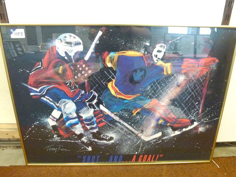 Ice Hockey colour poster by Terry Rose, mounted &...