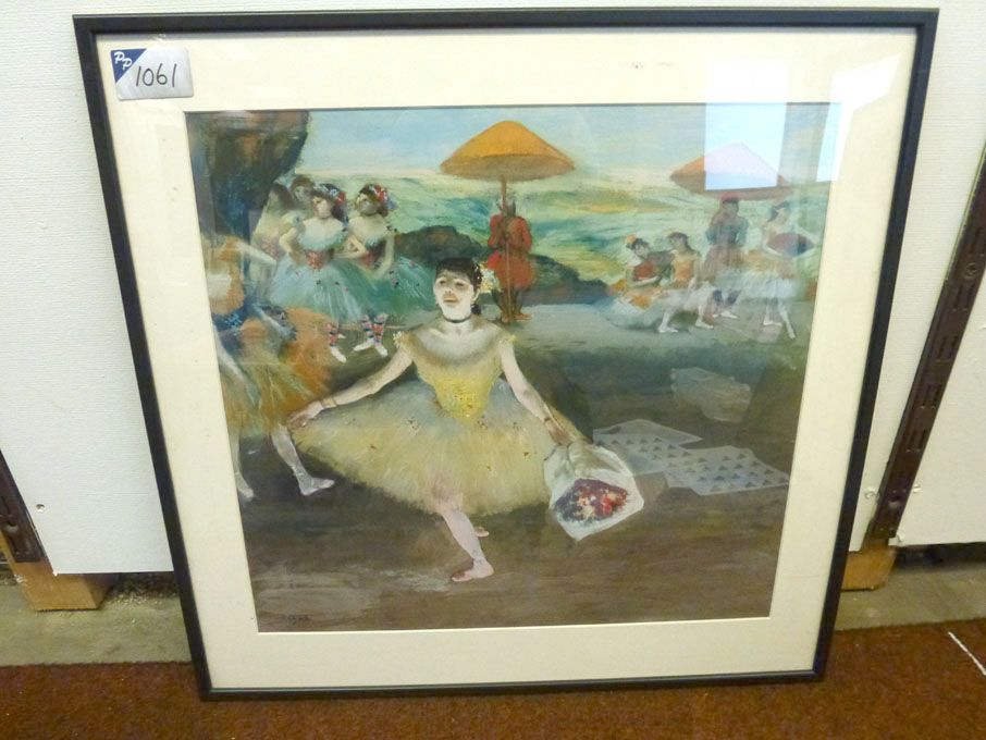 Ballerina painting, mounted & framed, 55x55cm