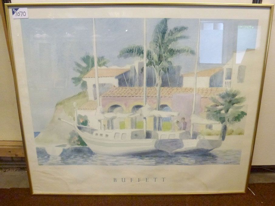 Buffett poster, mounted & framed, 84x69cm