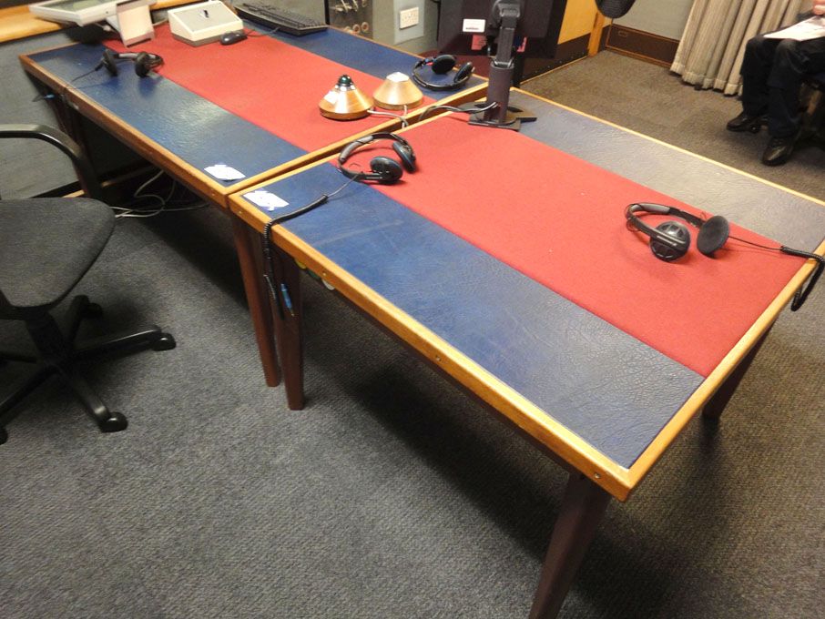 2x wooden studio tables with 4x Sennheiser HD480 h...