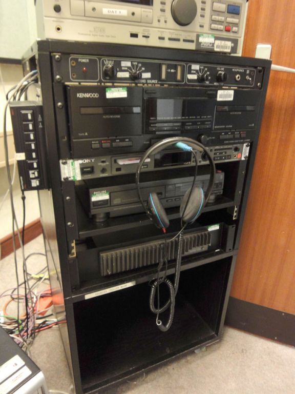 Mobile music rack with contents inc: Kenwood KX-W6...