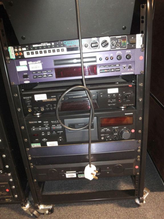 Mobile music rack with contents inc: Omniphonics s...