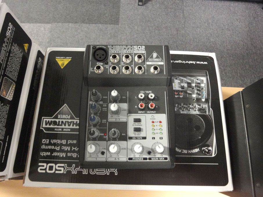 2x XenyX 502 premium 5 input 2 bus mixer with mic...