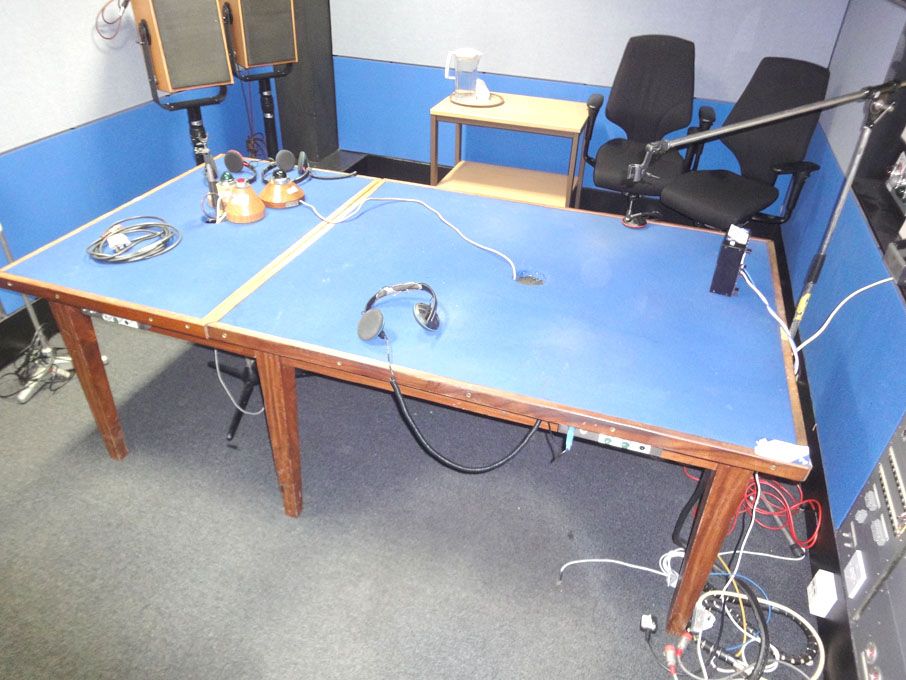 84x36" approx studio desk with 'on air' lights & 4...