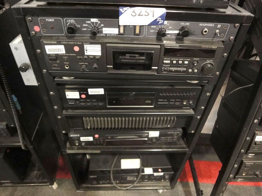 Mobile music rack with contents inc: Technics RS-A...
