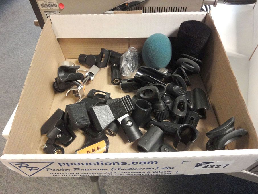 Qty various microphone stand bases, microphone hol...