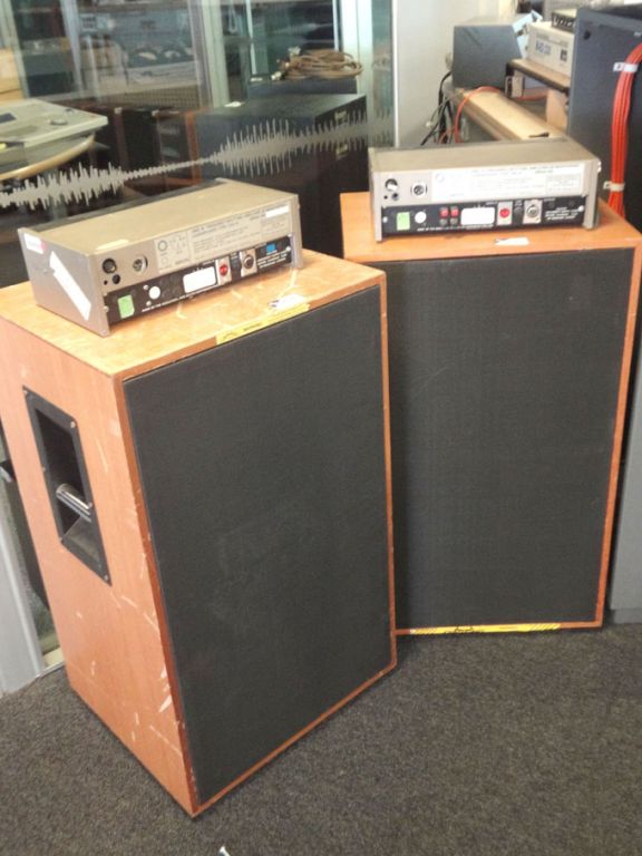 2x Rogers LS5/8 monitoring loud speakers with ampl...
