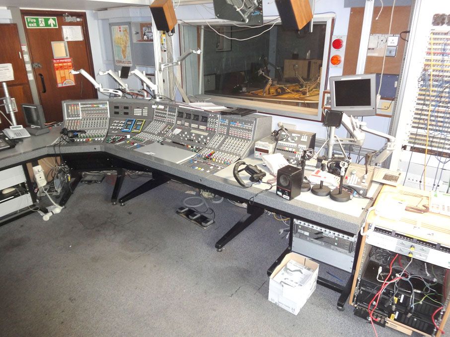 Calrec stereo mixing desk, 12x5ft ‘L’ shape desk c...
