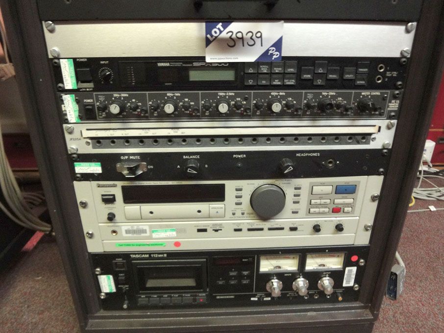 Mobile storage rack with contents inc: Yamaha SPX9...