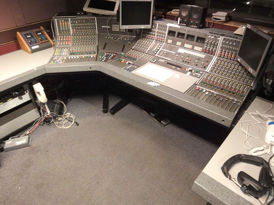 Calrec stereo mixing desk, 10x6ft ‘L’ shape desk c...