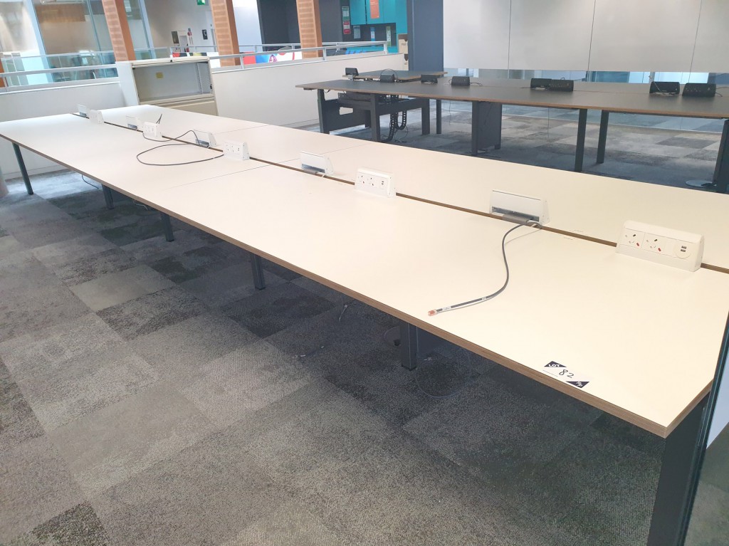 Staverton modular office desk, 10 station, white t...