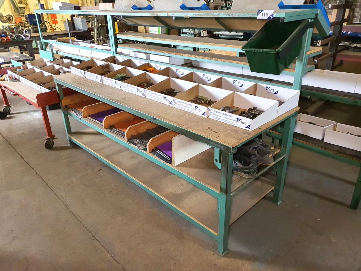 Metal frame wooden top 2 tier work bench, 2450x120...