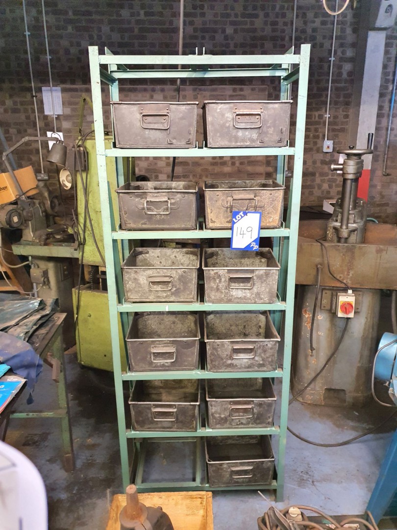 Metal bin storage rack with 11x storage bins