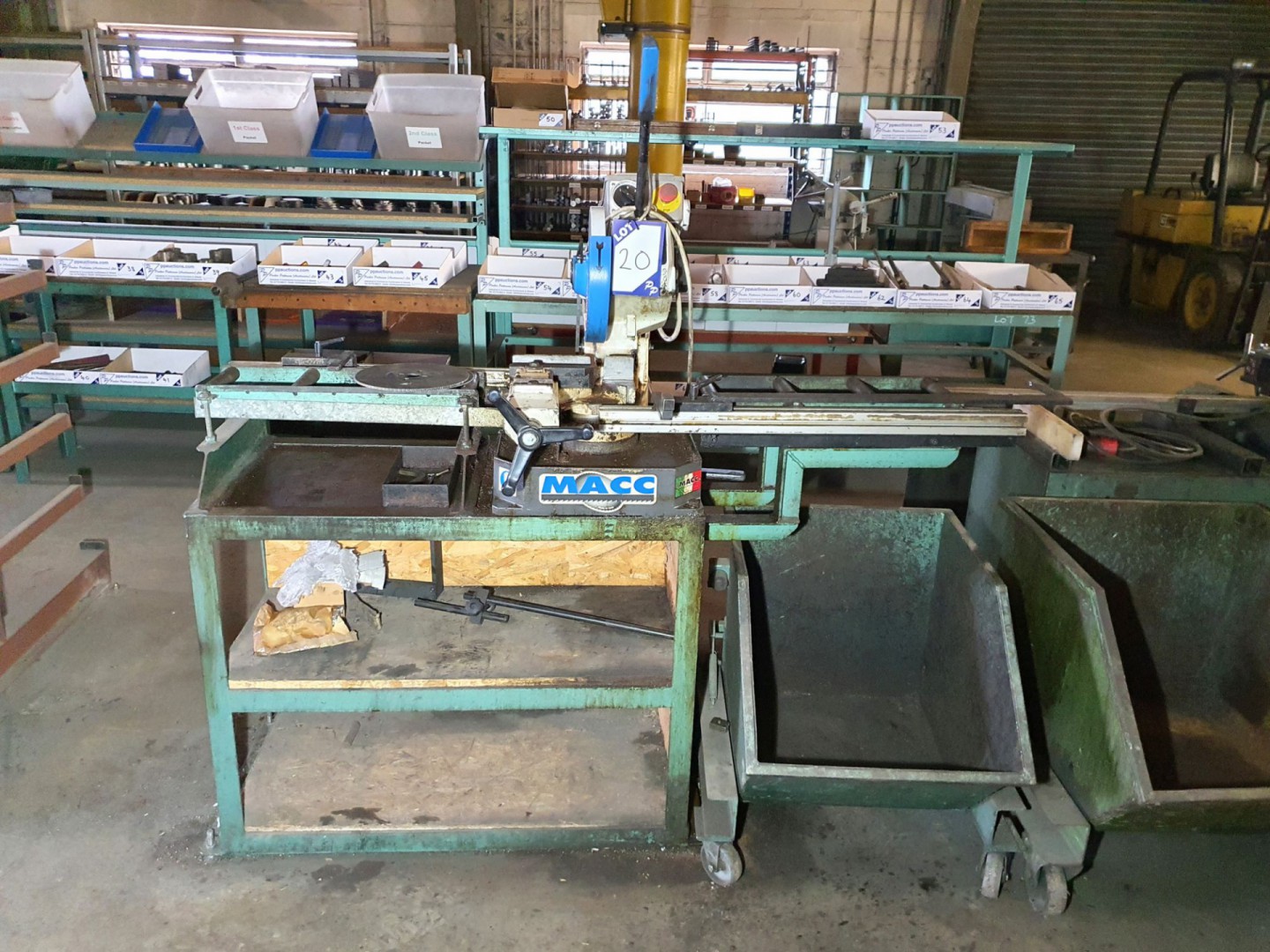 Macc New 250 pull down chop saw (2010) on metal ta...