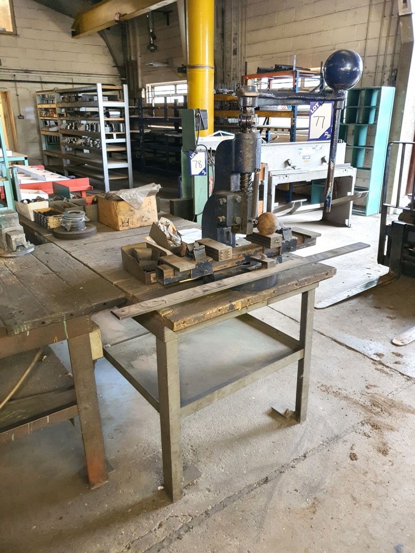 Metal frame wooden top work bench inc: flypress, 2...