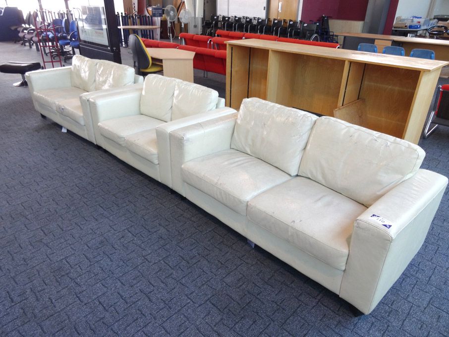 3x cream leather 2 seater sofas