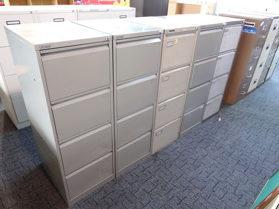 5x Bisley, Vickers etc grey metal 4 drawer filing...