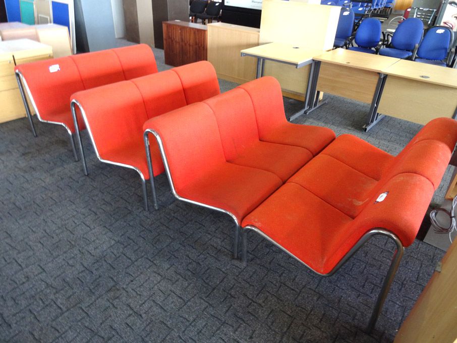 4x chrome leg / orange upholstered 3 seater depart...