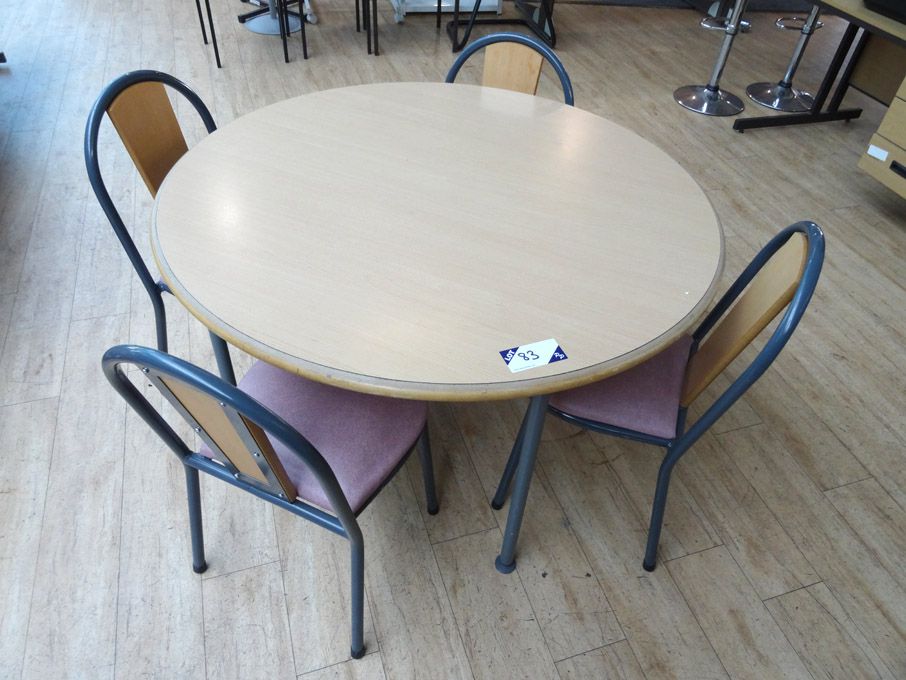 1200mm dia wooden top table with 4x metal frame ch...