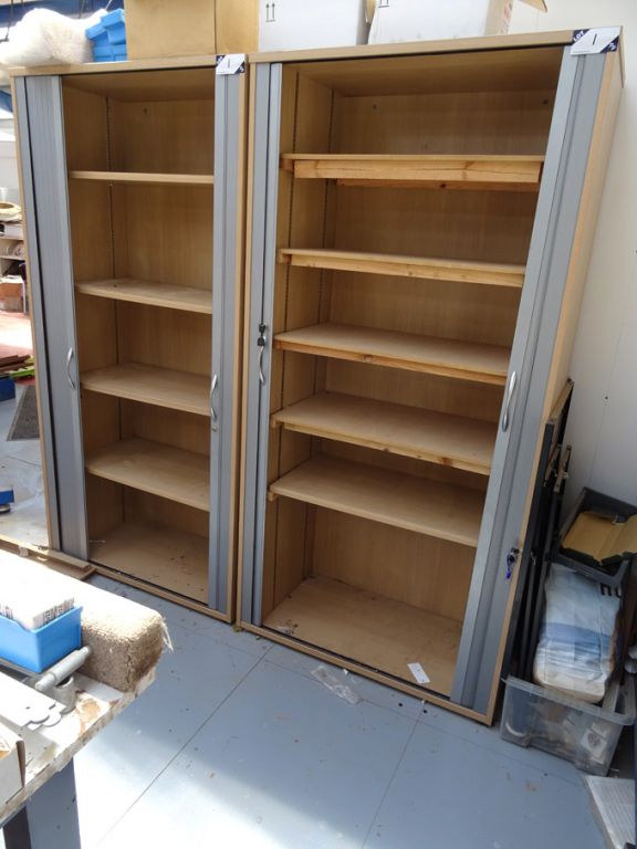 2x maple sliding doors storage cupboards