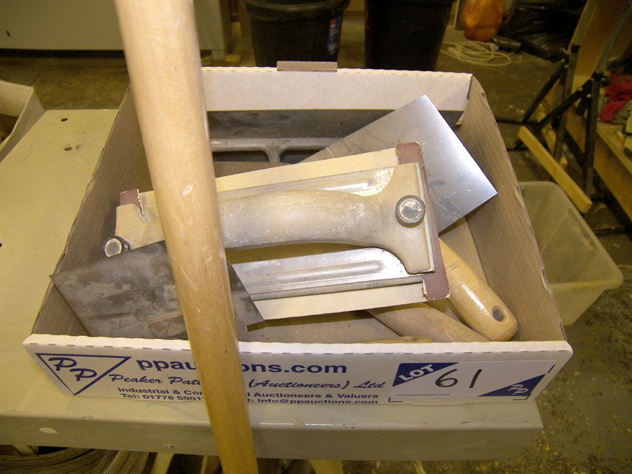 Qty trowels, Drywall trowels, hand sanders etc