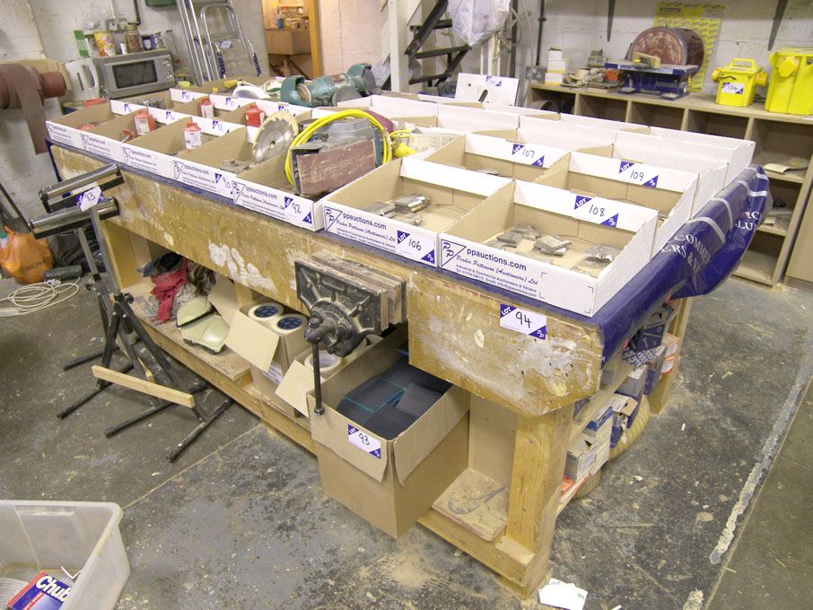 2450x1250mm woodworking bench with 2x Record vices