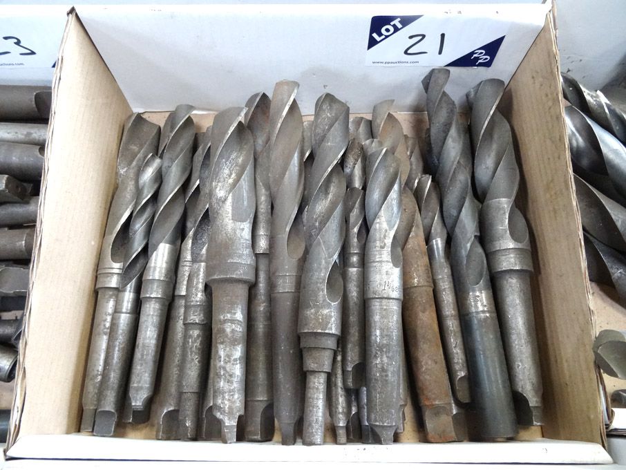 Qty HSS taper shank twist drills to 1 1/32" approx