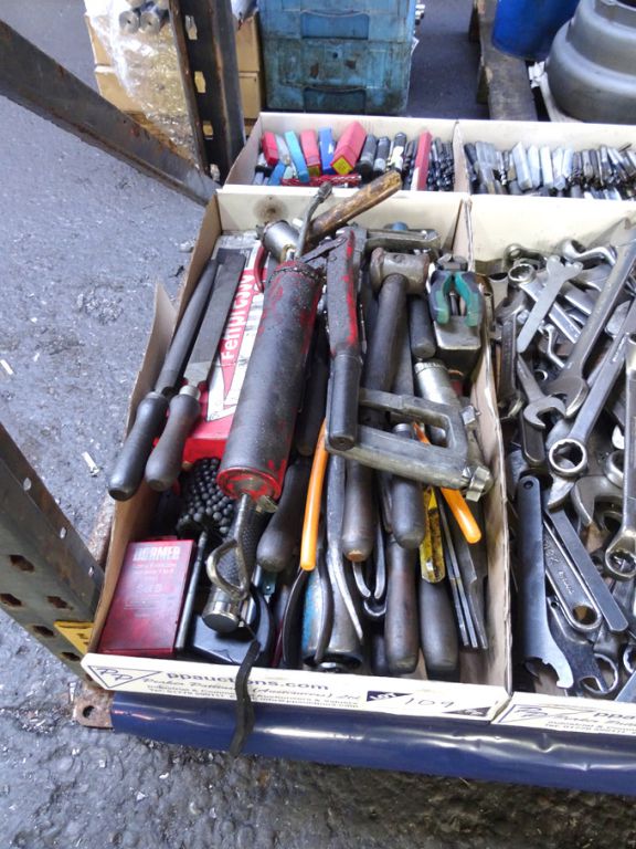 Qty hammers, files, pliers, hacksaws, grease guns...