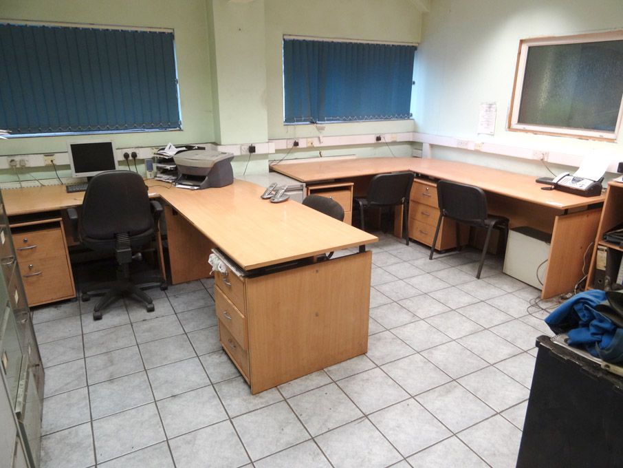 2x beech 'L' shape desks, 2450x2000mm with various...