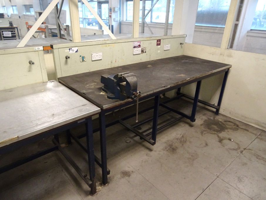 3x Welconstruct 2400x850mm workbenches with socket...