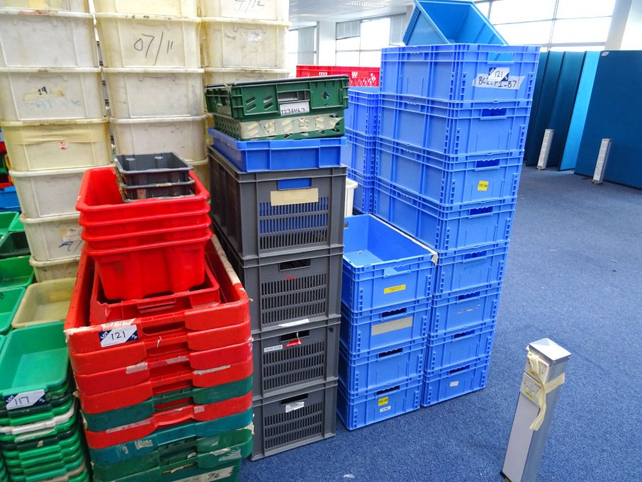 Qty various plastic stackable storage boxes
