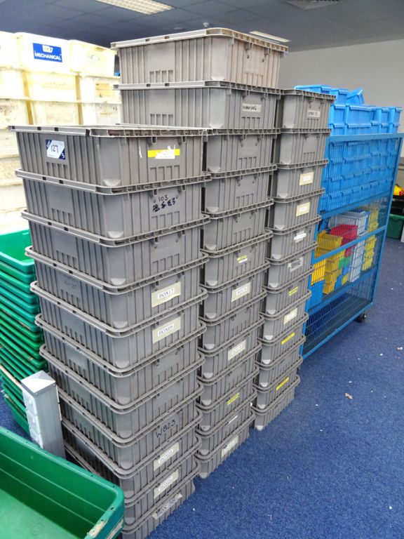 30x BuckHorn grey plastic stackable storage boxes,...