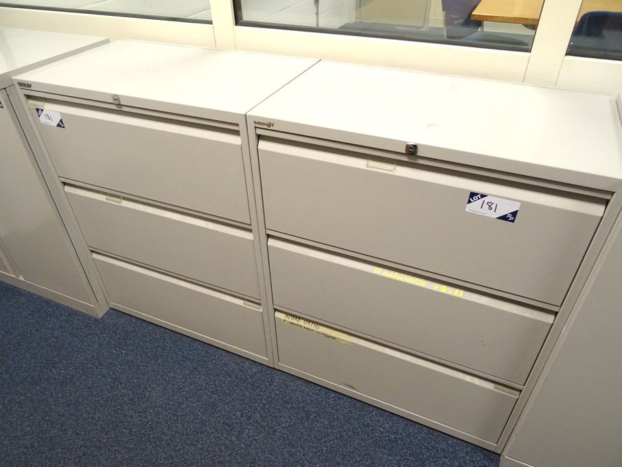 3x Bisley grey metal 3 drawer filing cabinets