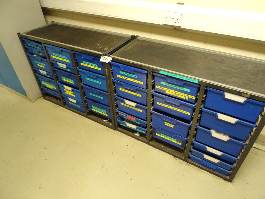 2x multi compartment storage racks with Qty variou...