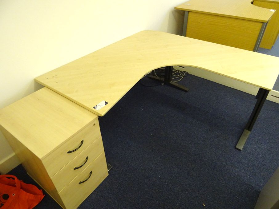 Maple 'L' shape office desk, 1600x1600mm with 3 dr...