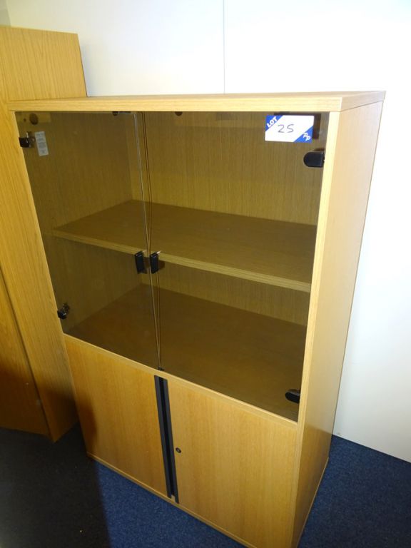 Light oak glass doors display / storage cupboard,...