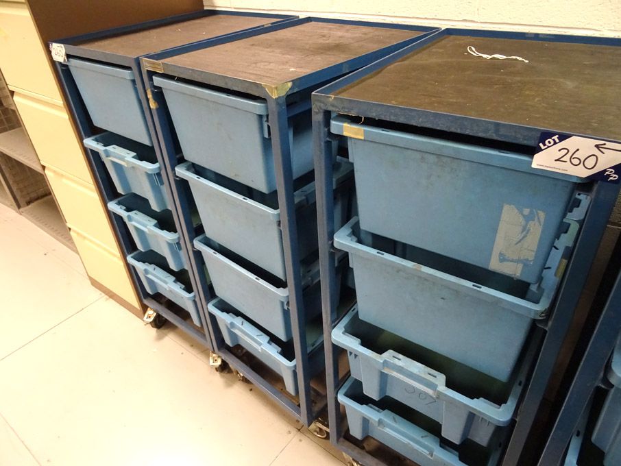 3x Welconstruct mobile trolleys with Qty plastic s...