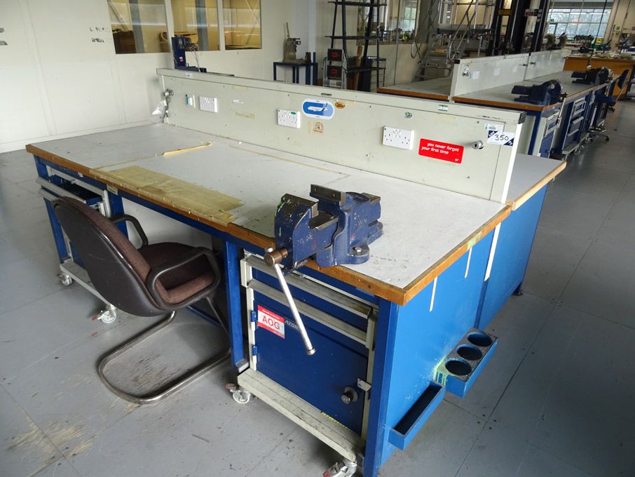 2x Welconstruct 2400x850mm workbenches with built...
