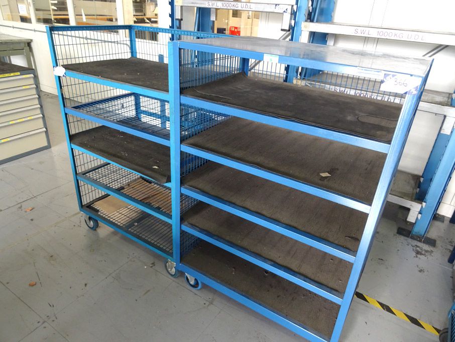 2x wire mesh mobile trolleys, 900x600mm shelf size