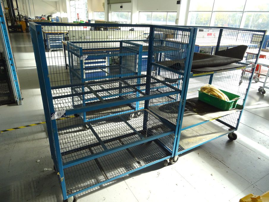 2x wire mesh mobile trolleys, 1200x600mm shelf siz...