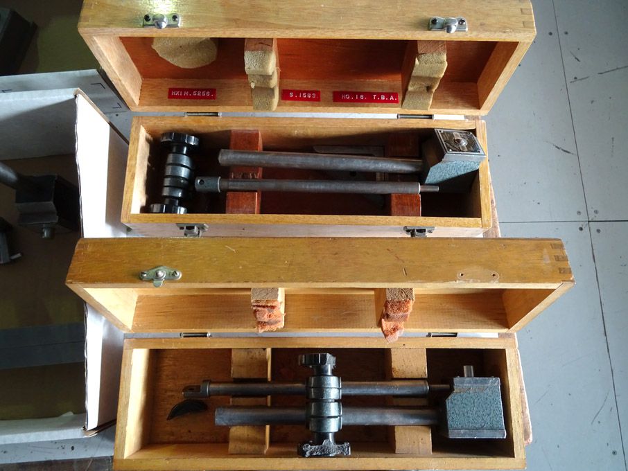 2x John Bull magnetic clock stands in wooden boxes