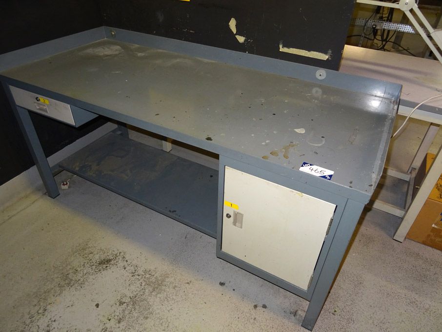 Metal work bench with built in cupboard / drawer